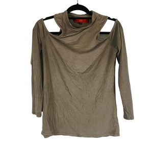 Akira cold shoulder faux suede camel top